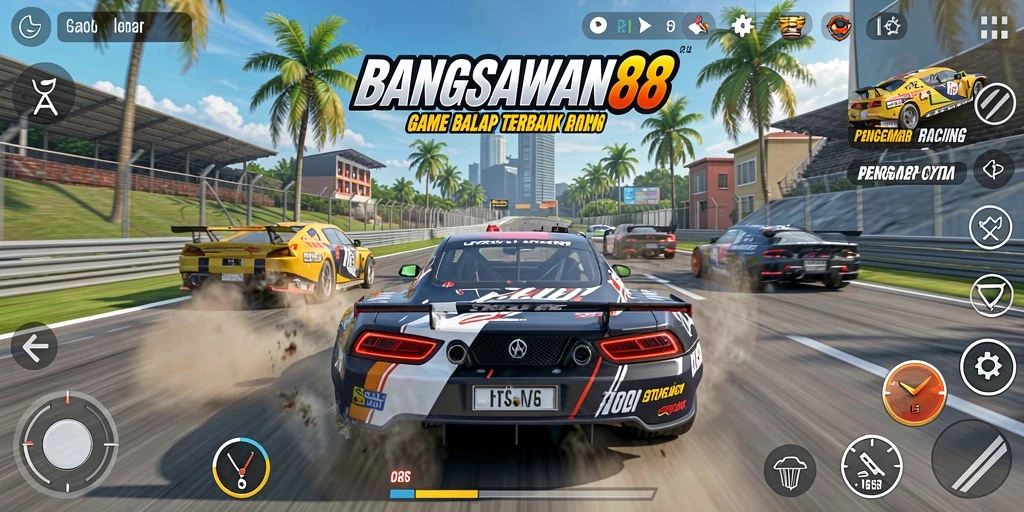 Tampilan gameplay balapan yang mendebarkan di BANGSAWAN88.