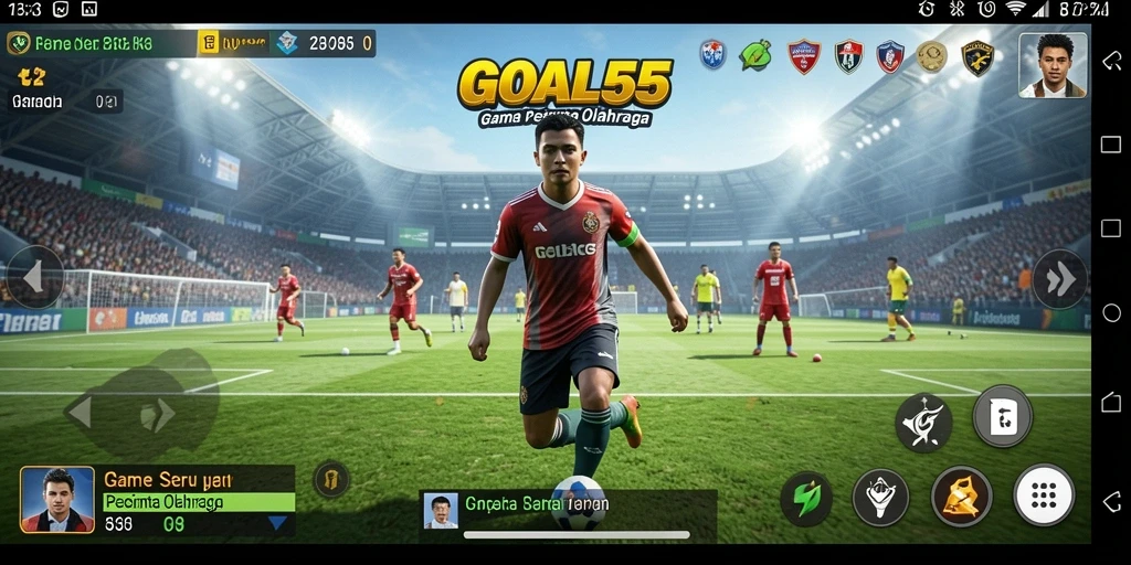Tangkapan layar GOAL55 yang menunjukkan pengalaman permainan olahraga yang mendebarkan.