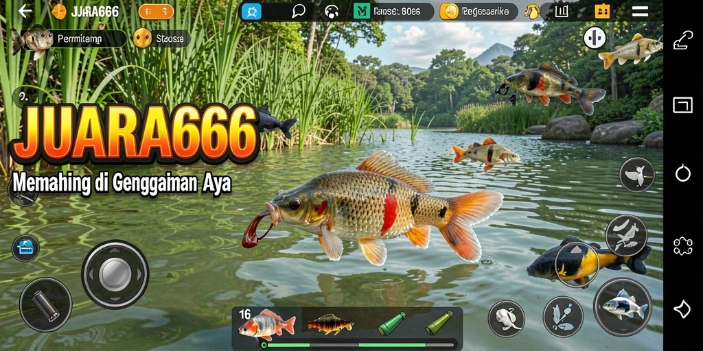 Tampilan gameplay JUARA666 yang menakjubkan saat pemain menangkap ikan.