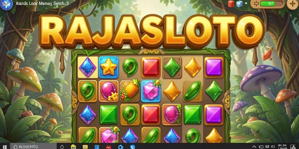 Tampilan gameplay seru dalam RAJASLOTO dengan tantangan match-3.