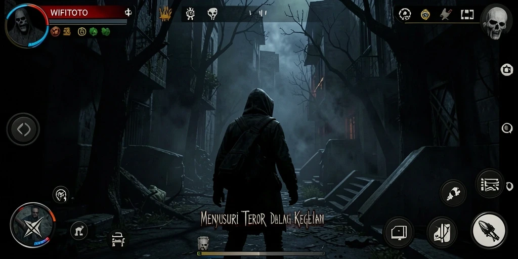 Screenshot gameplay WIFITOTO menampilkan suasana horror yang mencekam.